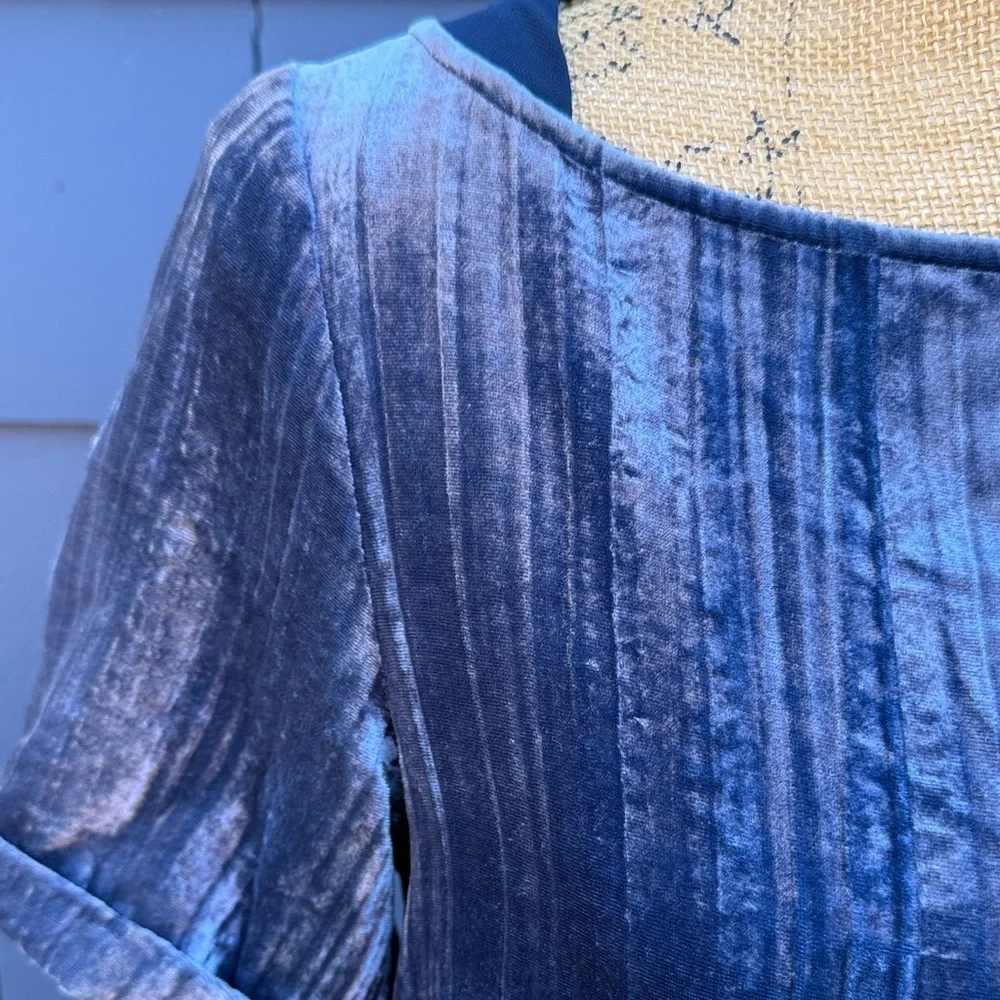 Anthropologie Floreat Velvet Textured Blue Mini Dress